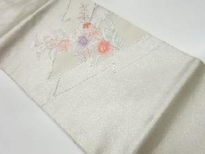 リサイクル　銀駒刺繍花々模様名古屋帯